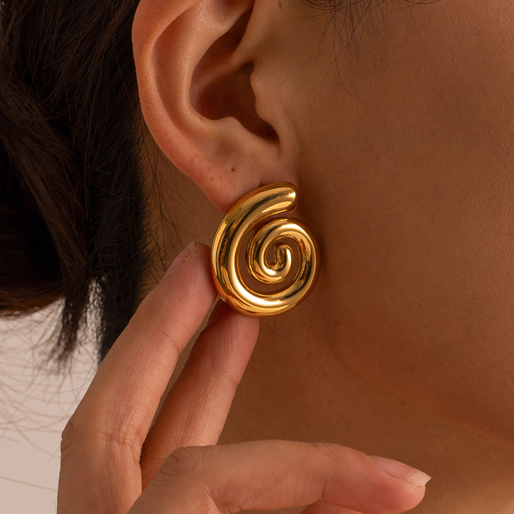 ins trendy new 18K gold stainless steel rotating thread screw earring stainless steel earring women's earring accessory