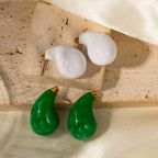 Drop Earrings White Enamel Gold Post For Women