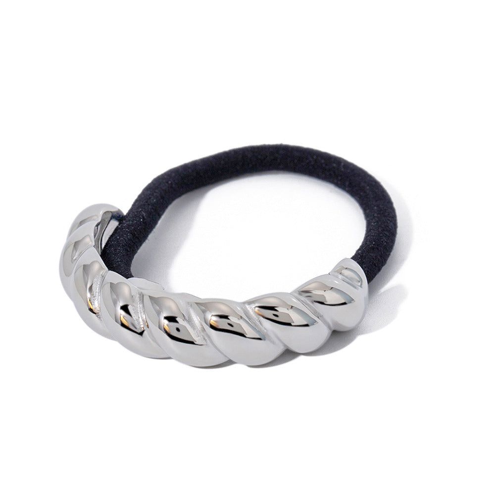 Metal Geometric Hair Ties | Gold & Silver Plated Ponytail Holders, Non-slip Elastic Scrunchies for Women