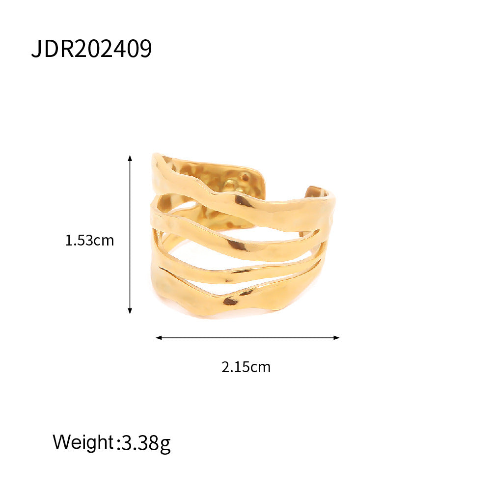 Ring Adjustable Gold Open Band for Women - Unique Minimalist Design