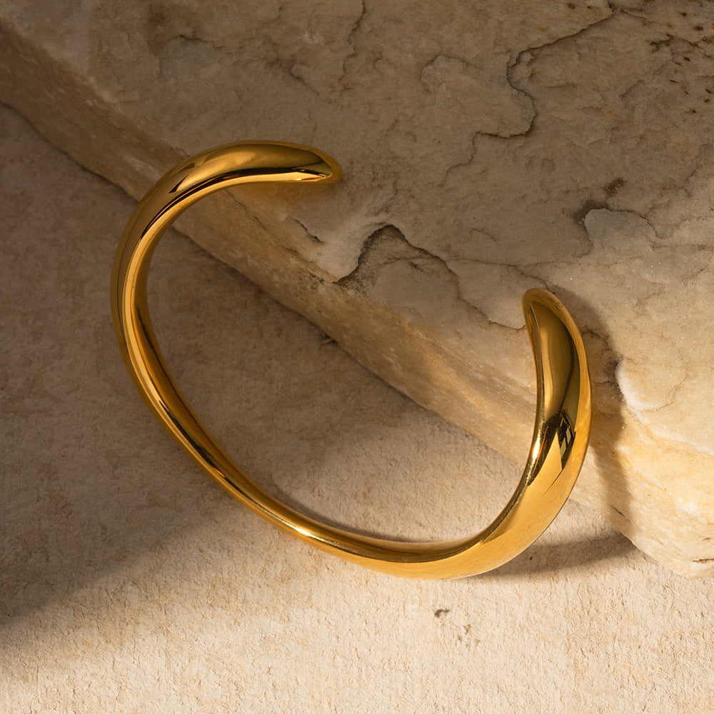 Gold Open Cuff Bracelet - Minimalist 18k Plated Titanium Steel Bangle