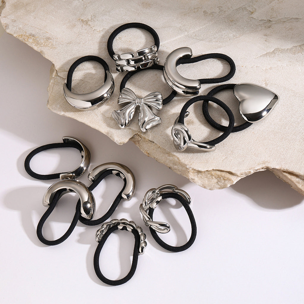 Metal Geometric Hair Ties | Gold & Silver Plated Ponytail Holders, Non-slip Elastic Scrunchies for Women