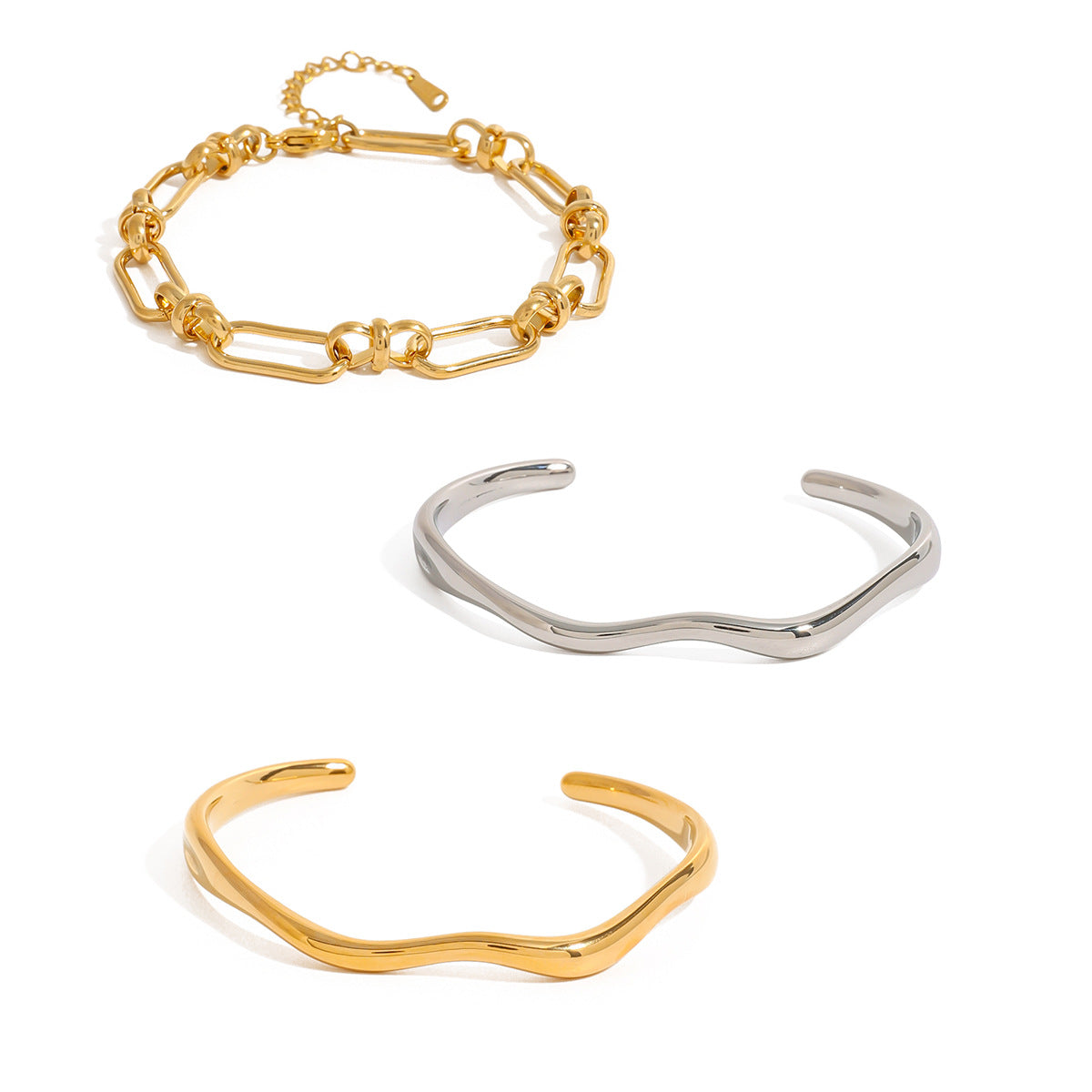 INS stainless steel plain bangle, high-end classic bracelet, titanium steel open bangle, 18k gold jewelry.
