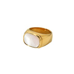 Ring Gold White Inlay Signet 18K Plated Stainless Steel Wedding Ring