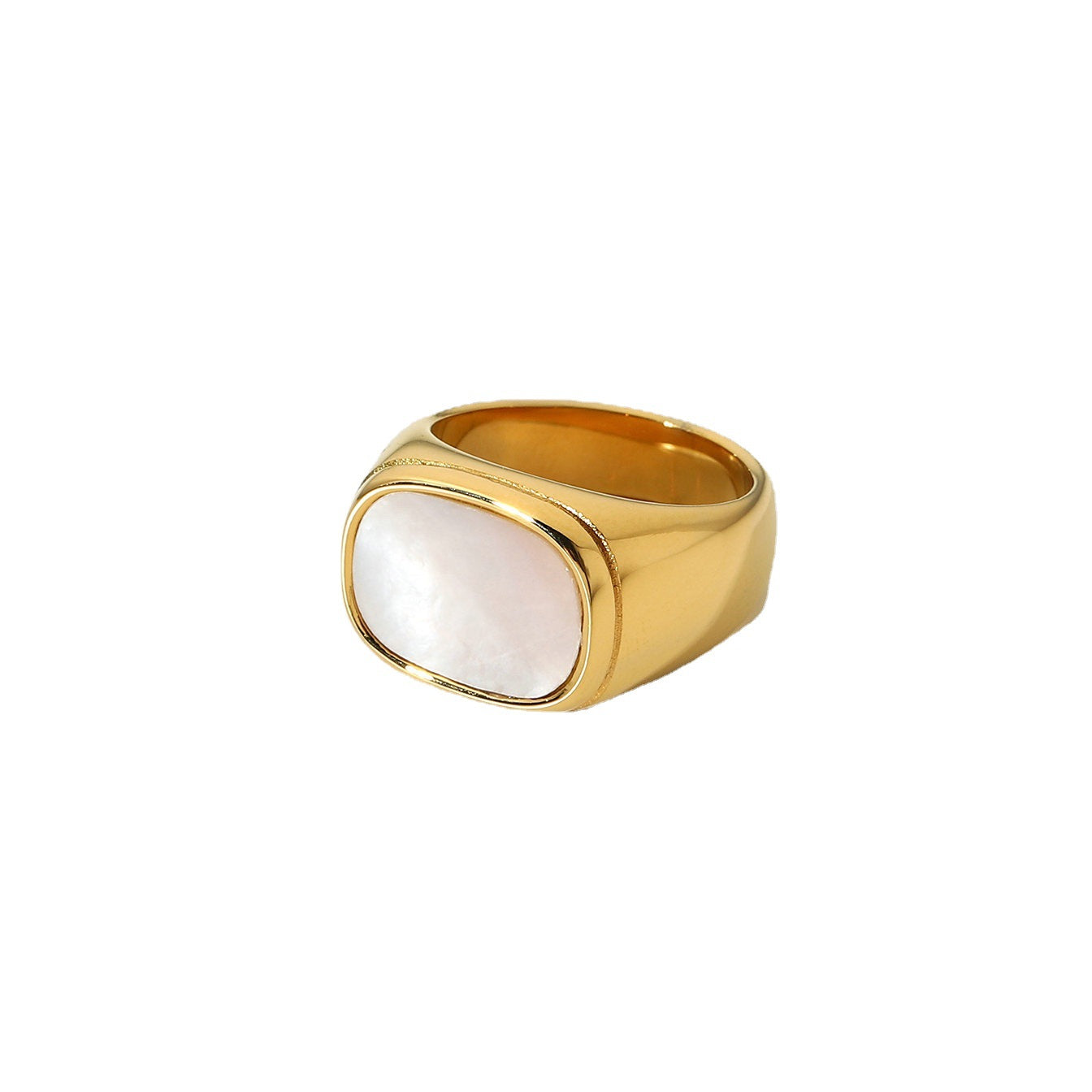 Ring Gold White Inlay Signet 18K Plated Stainless Steel Wedding Ring