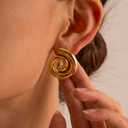 ins trendy new 18K gold stainless steel rotating thread screw earring stainless steel earring women's earring accessory