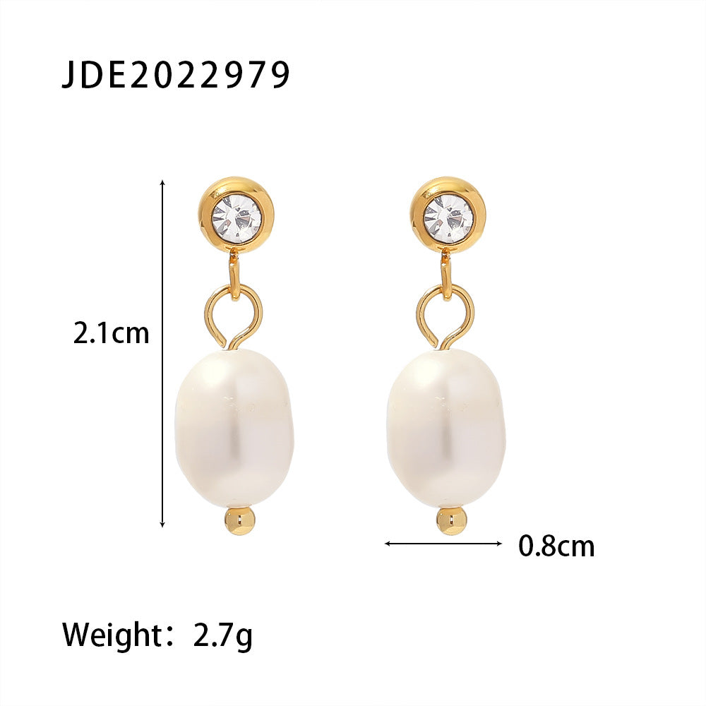 Delicate Pearl Drop Earrings Gold Plated Stainless Steel for Women