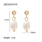 Delicate Pearl Drop Earrings Gold Plated Stainless Steel for Women