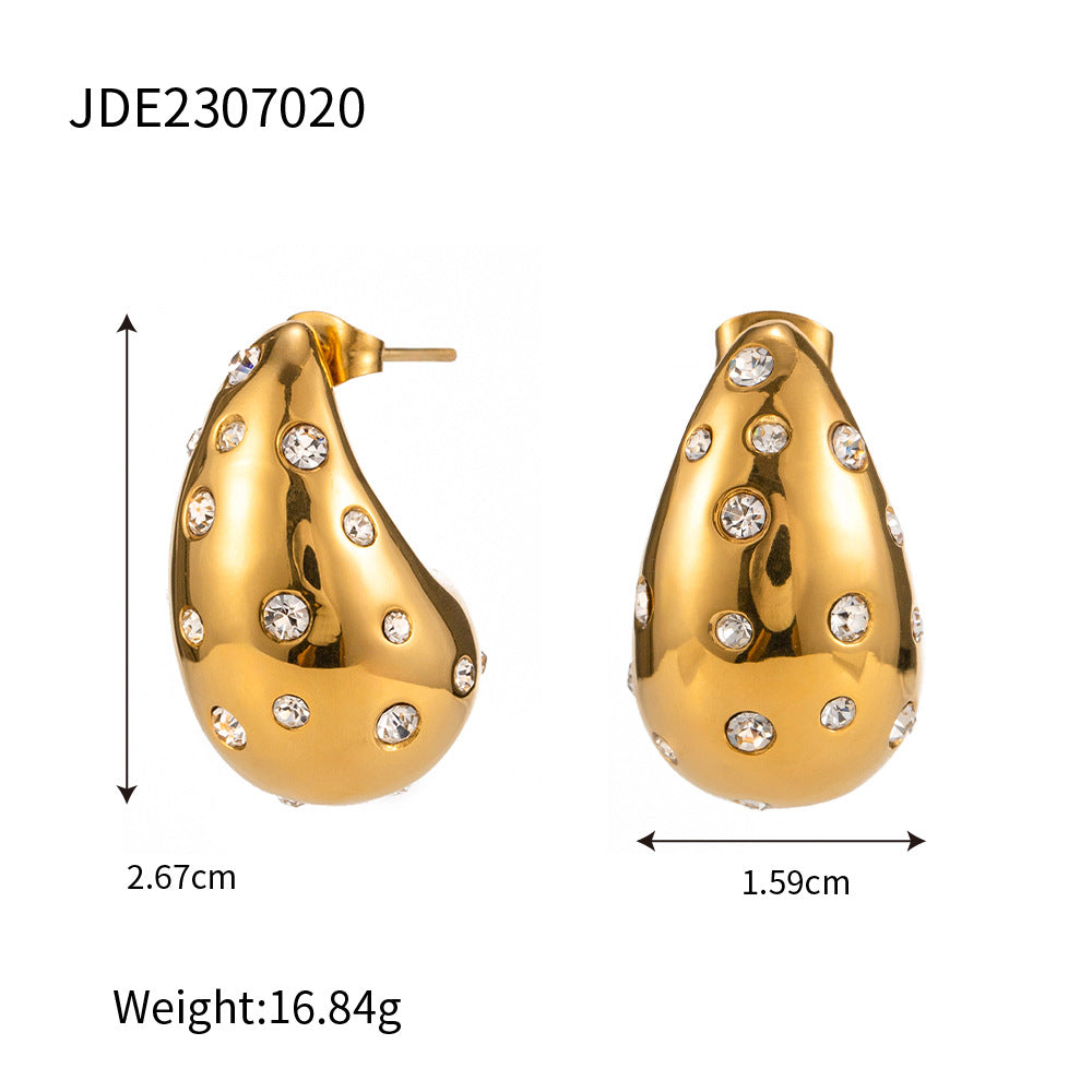 Gold Teardrop Earrings for Women with Zircon and Pearls