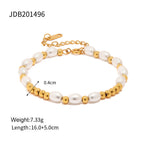 Ins style 18K gold chain with glass pearls and rice beads, fashionable and versatile titanium steel chain bracelet that does not fade