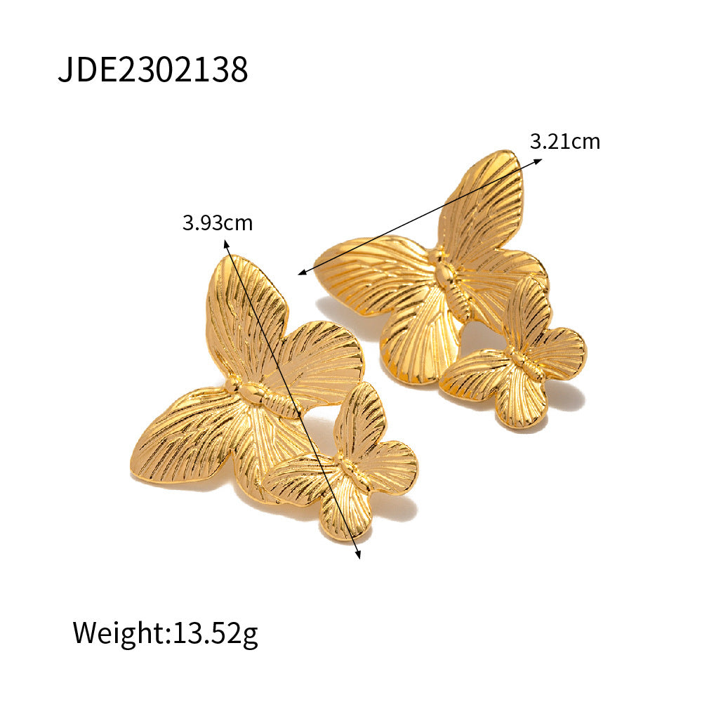 Ring Set: Gold Floral Butterfly Earrings & Rings Ornate Vintage Jewelry