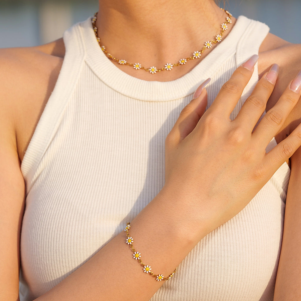New titanium steel jewelry necklace and bracelet 18K gold white/color daisy chain necklace and bracelet