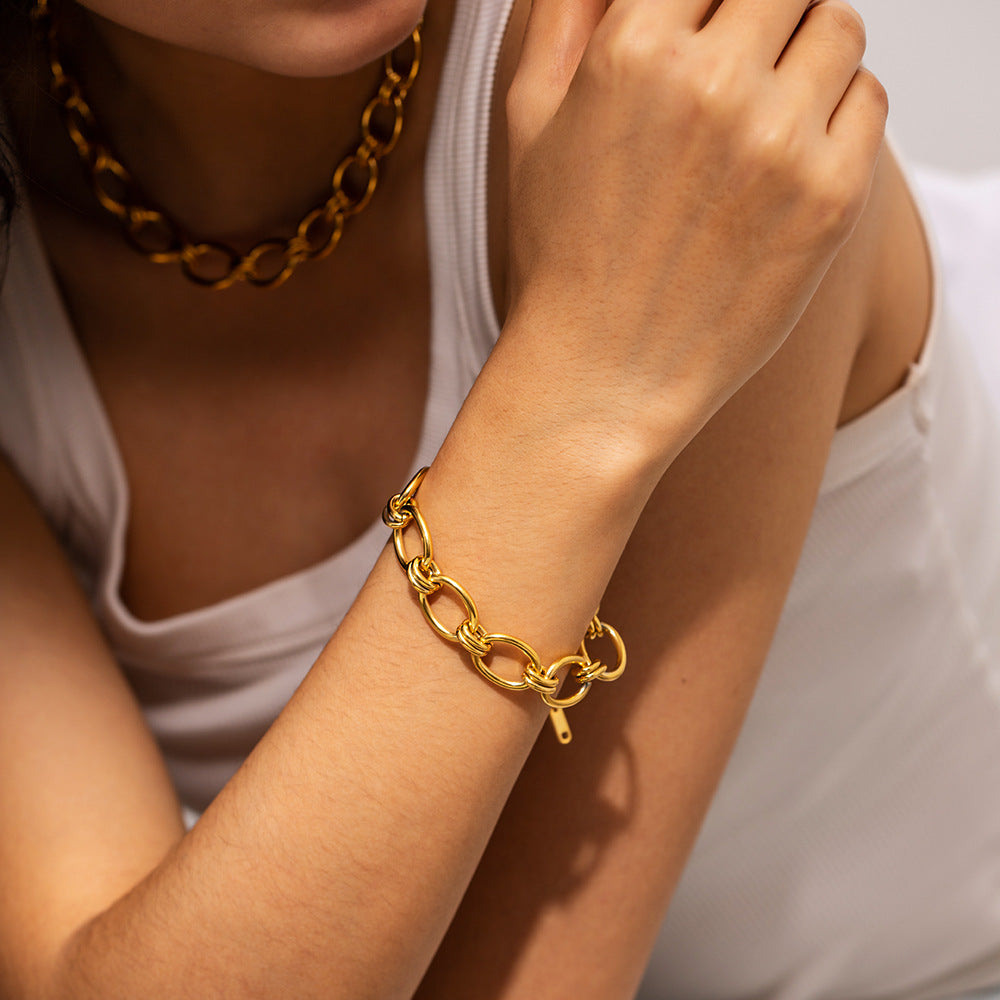 Tiffany-style 18K gold thick chain stainless steel bracelet  versatile titanium steel non-fading bracelet accessory