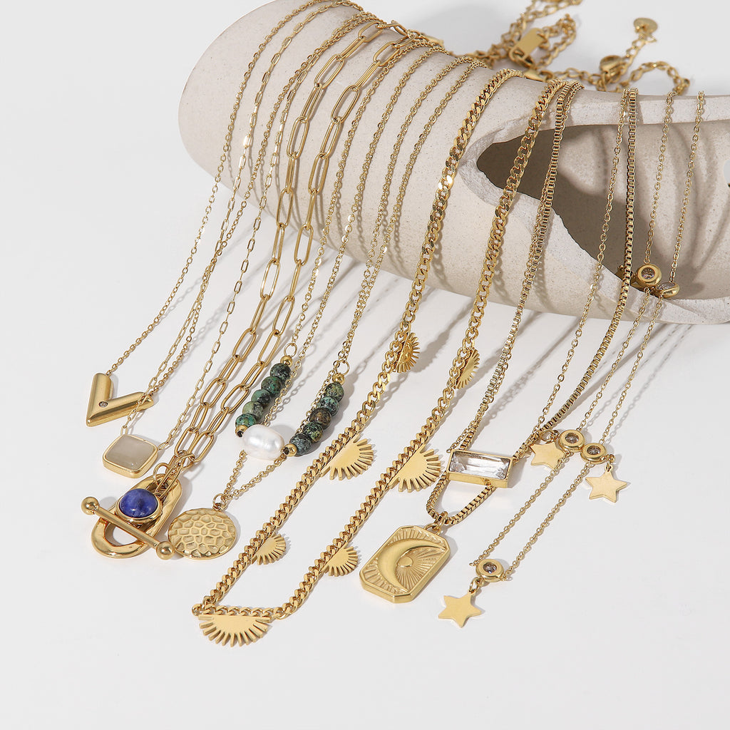 French Style Gold Stainless Steel Chain Necklace Women