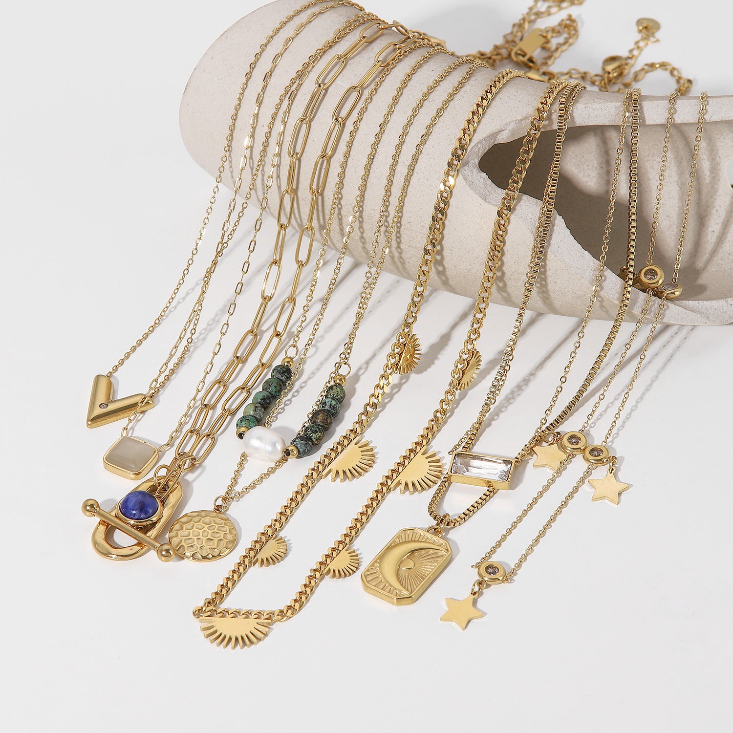 French Style Gold Stainless Steel Chain Necklace Women