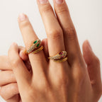 18K Gold Snake Zircon Ring with Red Gemstone Eyes for Women