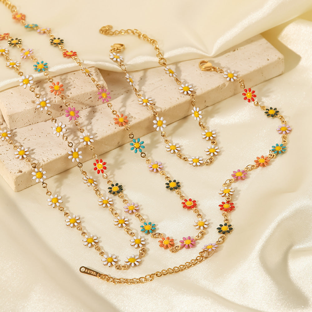 New titanium steel jewelry necklace and bracelet 18K gold white/color daisy chain necklace and bracelet