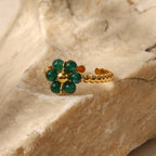 Close-up Detail of Green Stone Flower Ring