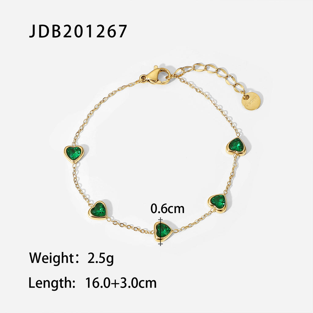 Layered Gold Green Bracelet for Women, Dainty Stackable Jewelry