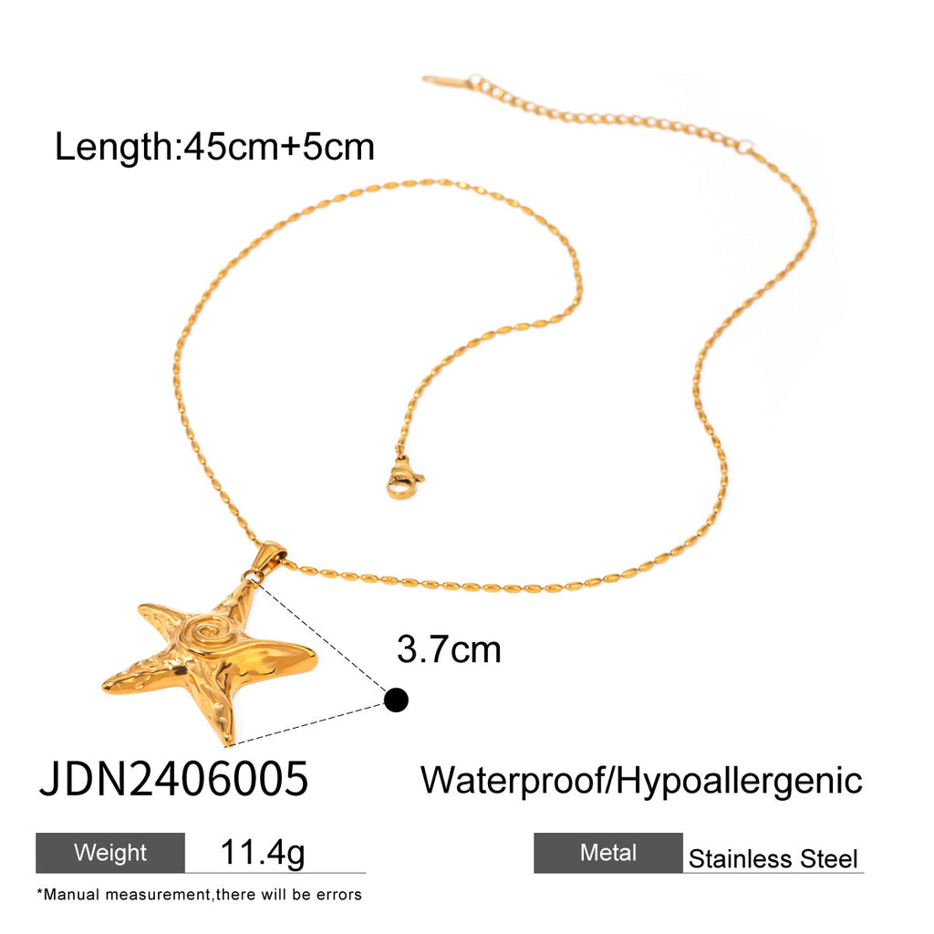 Starfish Pearl Pendant Necklace with a Sense of Luxury and Niche Open Mouth Bracelet Titanium Steel Accessory