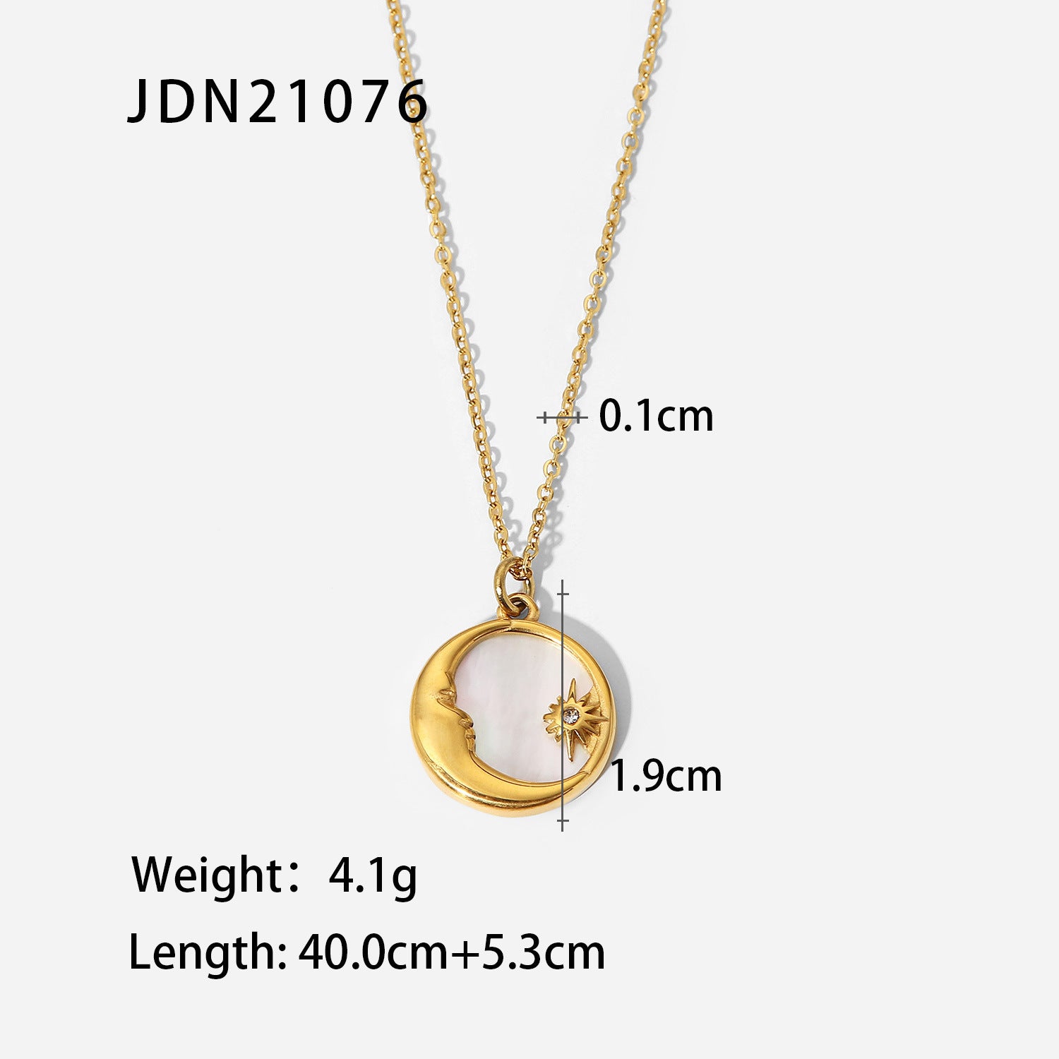 premium 18k gold plated moon and star mother of pearl necklace crafted from durable stainless steel for celestial elegance