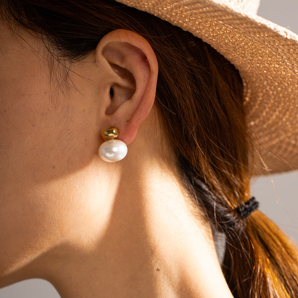 Stainless steel pearl earrings with a high-end feel, Instagram-style earrings, titanium steel earrings, European and American earrings