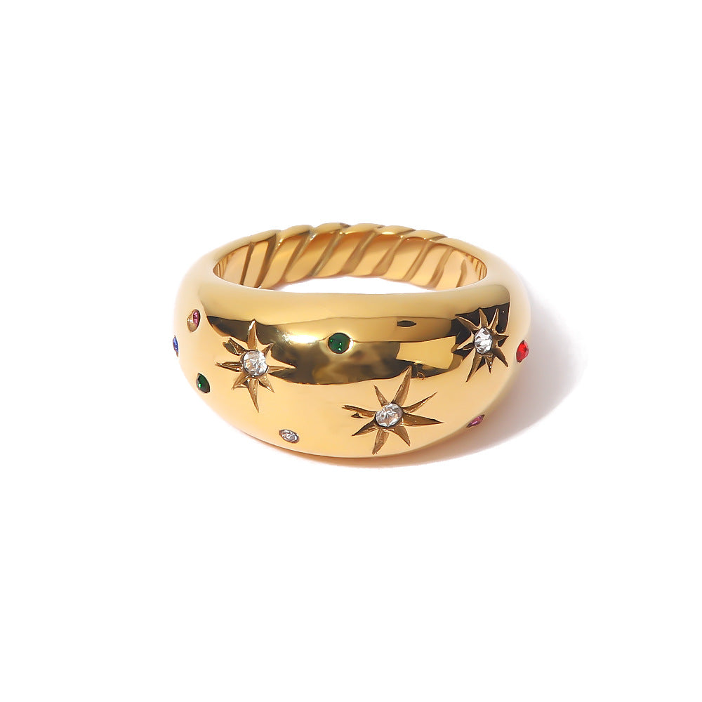 Ring Chunky Vintage Celestial Gold Tone Star Fashion for Women