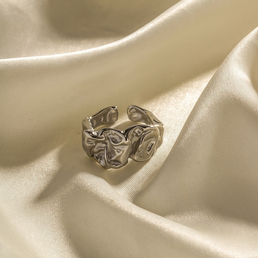 Adjustable Silver Ring Cuff Close-Up Textured Metal Ring