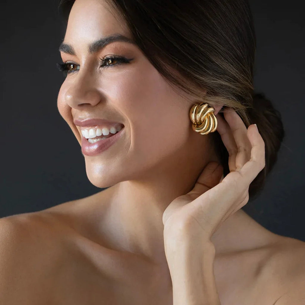 Statement Gold Earrings Close-Up Gold Stud Earrings