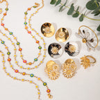 New Summer 18k Gold Stainless Steel Daisy Earrings Ins Gold Colorful Daisy Chain Necklace
