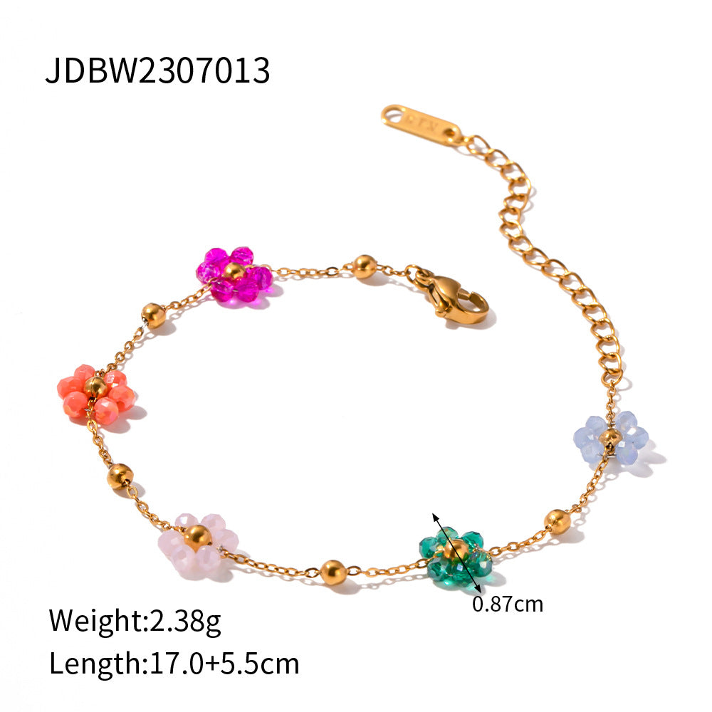 Bracelet Delicate 18k Gold Stainless Colorful Flower Chain for Women