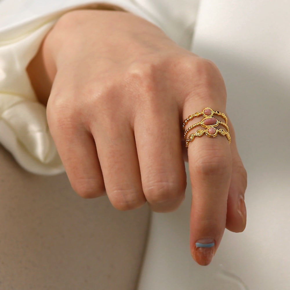 Pink Geometric Adjustable Ring - Luxury Minimalist Women's Fashion Jewelry