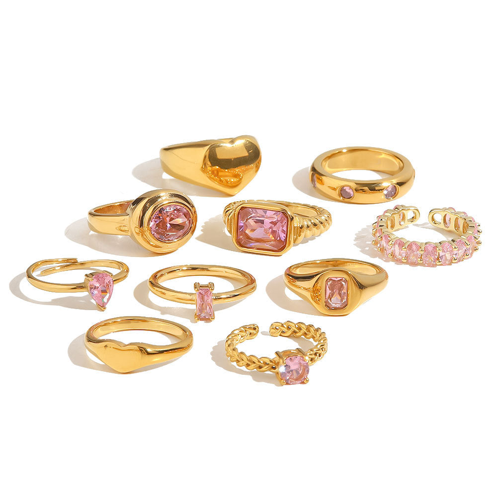 Ring: Gold Plated Zircon Minimalist Stacking Band, Fashion Statement Ring