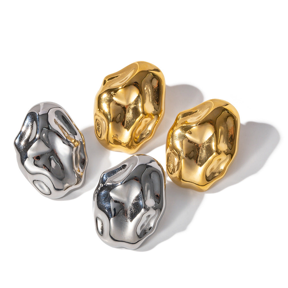 INS  18k gold-plated stainless steel irregular hammer  earrings for women, stylish and non-fading