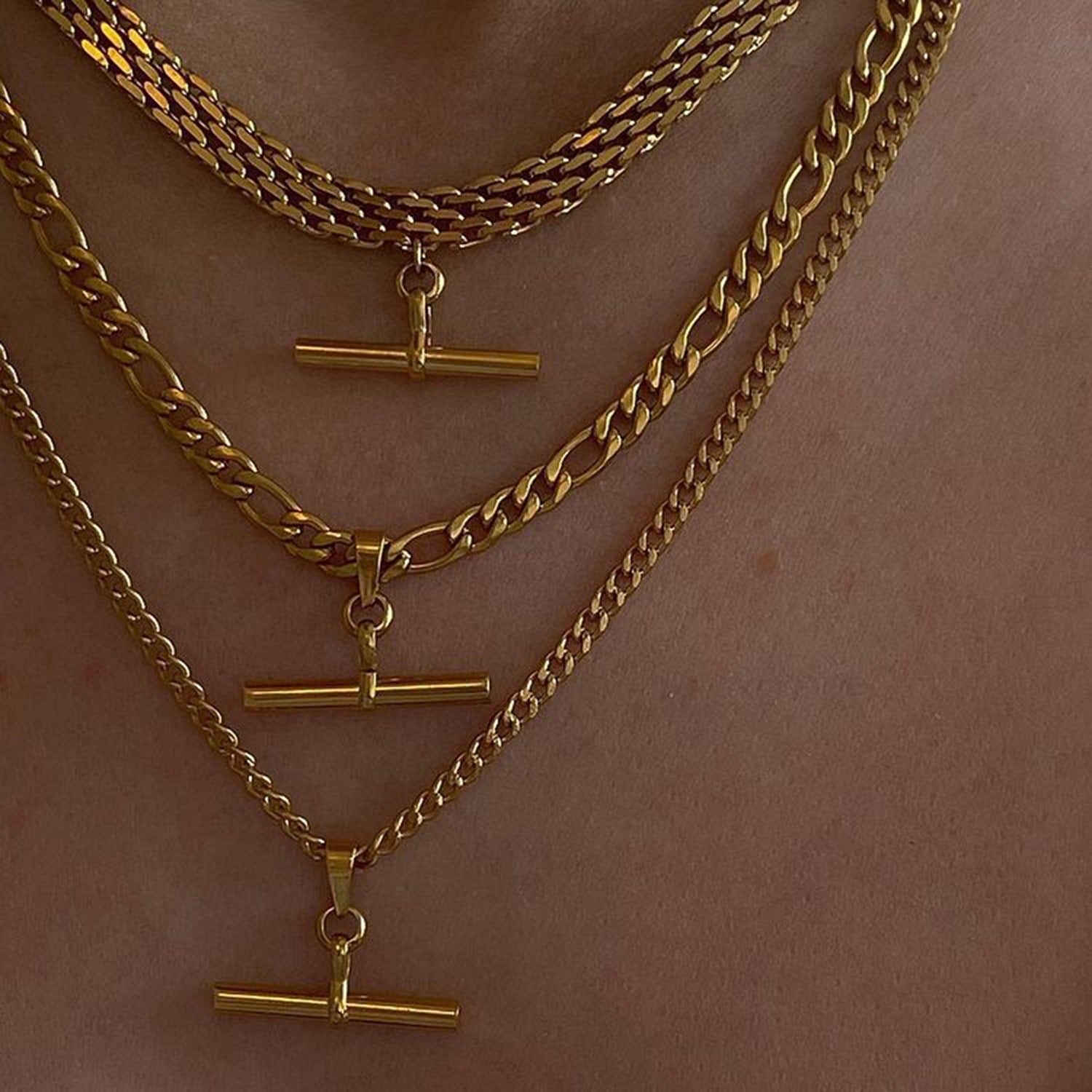 Layered gold chain necklaces for stacking
