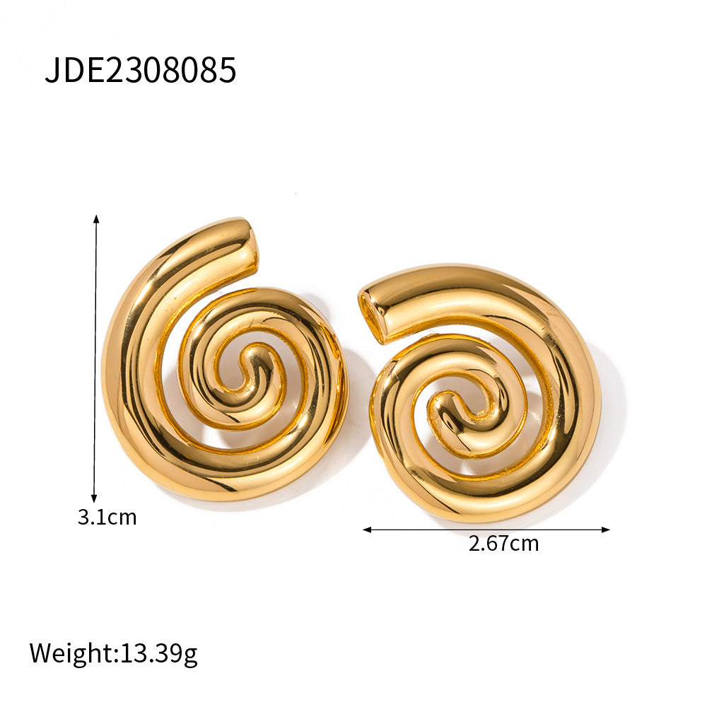 ins trendy new 18K gold stainless steel rotating thread screw earring stainless steel earring women's earring accessory