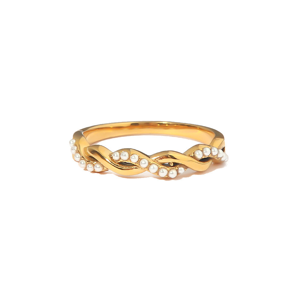 Ring Twisted Braided Gold Pearl Band – Elegant Women’s Jewelry