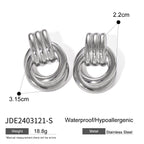 Elegant gold and silver mixed-color stainless steel earrings for women, 18k gold threaded winding simple titanium steel circle earrings
