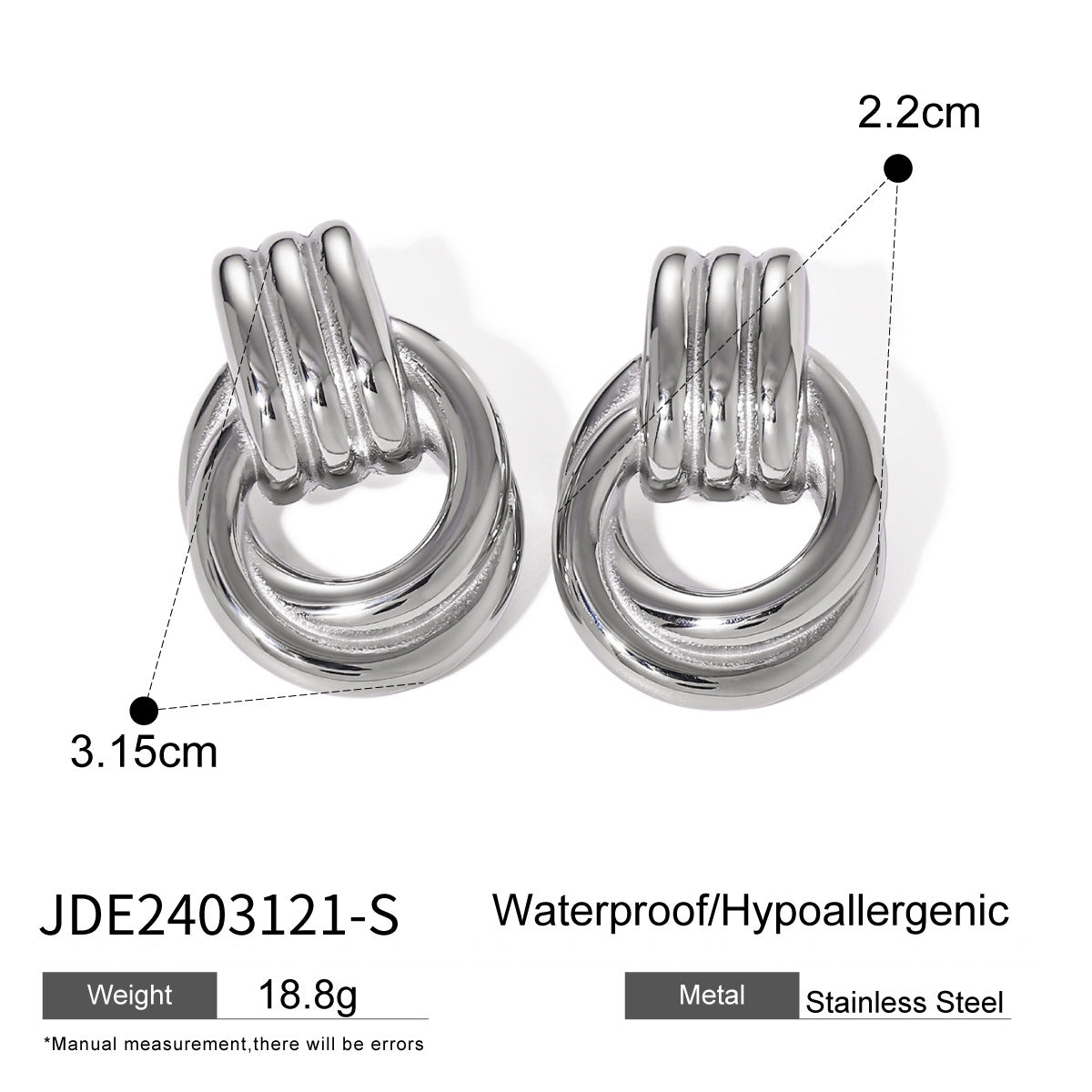 Elegant gold and silver mixed-color stainless steel earrings for women, 18k gold threaded winding simple titanium steel circle earrings