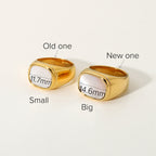 Ring Gold White Inlay Signet 18K Plated Stainless Steel Wedding Ring