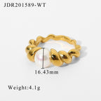 Ring Twisted Gold Pearl: 18K Plated Stainless Steel Women's Ring