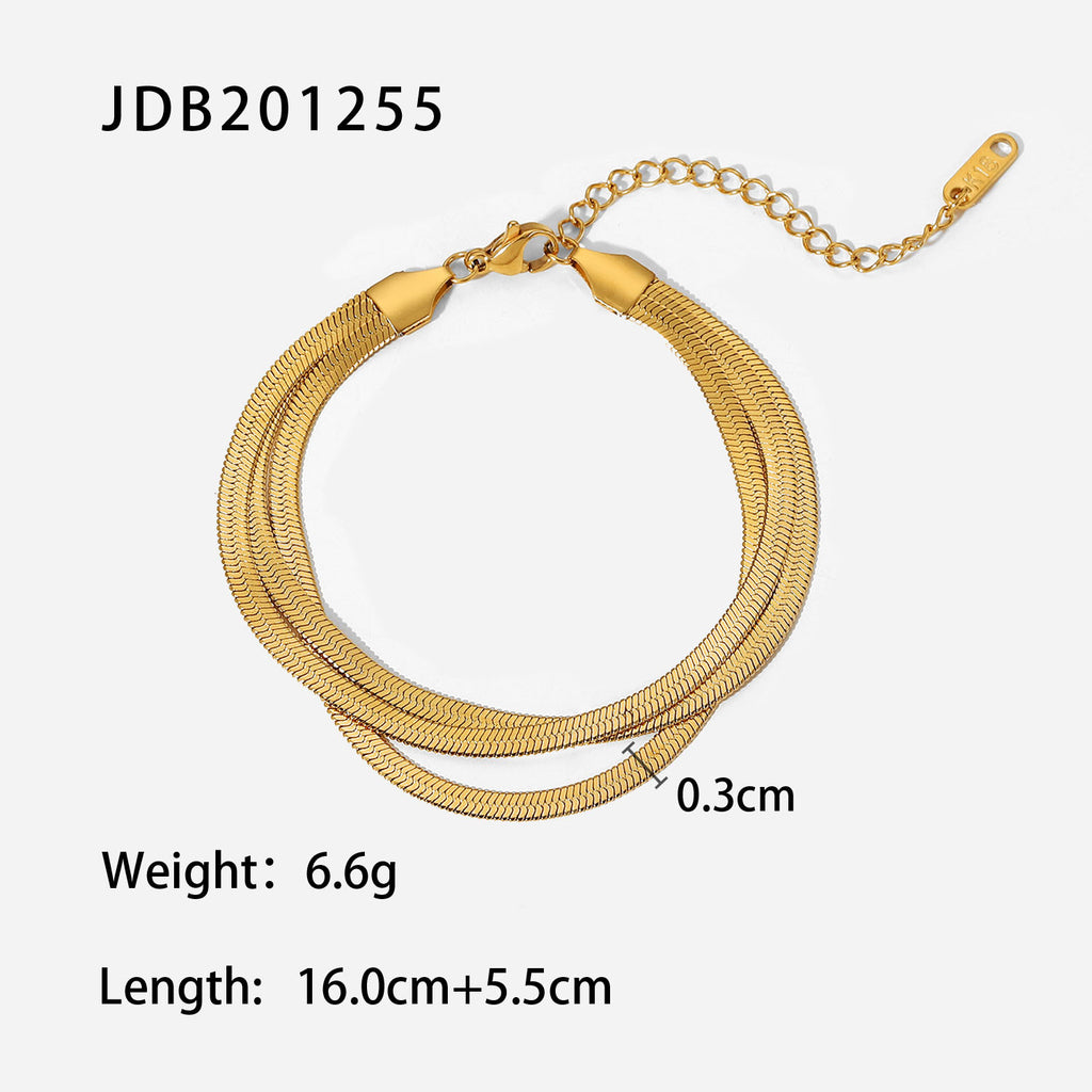 Three-layer exquisite flat snake chain bracelet 18K gold-plated stackable stainless steel bone chain ladies' jewelry