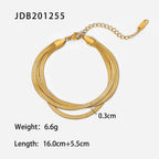 Three-layer exquisite flat snake chain bracelet 18K gold-plated stackable stainless steel bone chain ladies' jewelry