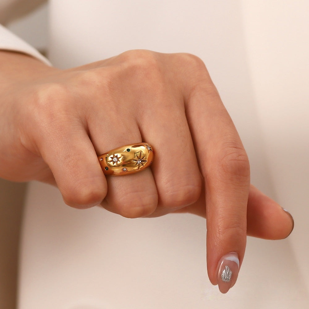 Celestial Gold Tone Star Fashion Ring with Colorful Accents for Women