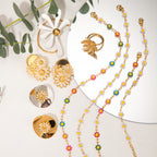 New Summer 18k Gold Stainless Steel Daisy Earrings Ins Gold Colorful Daisy Chain Necklace