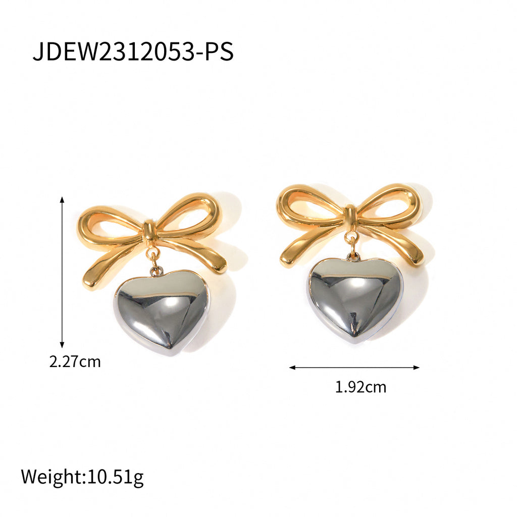 Earrings for Women: Heart-Shaped Bow Drop Gold Tone Romantic Style