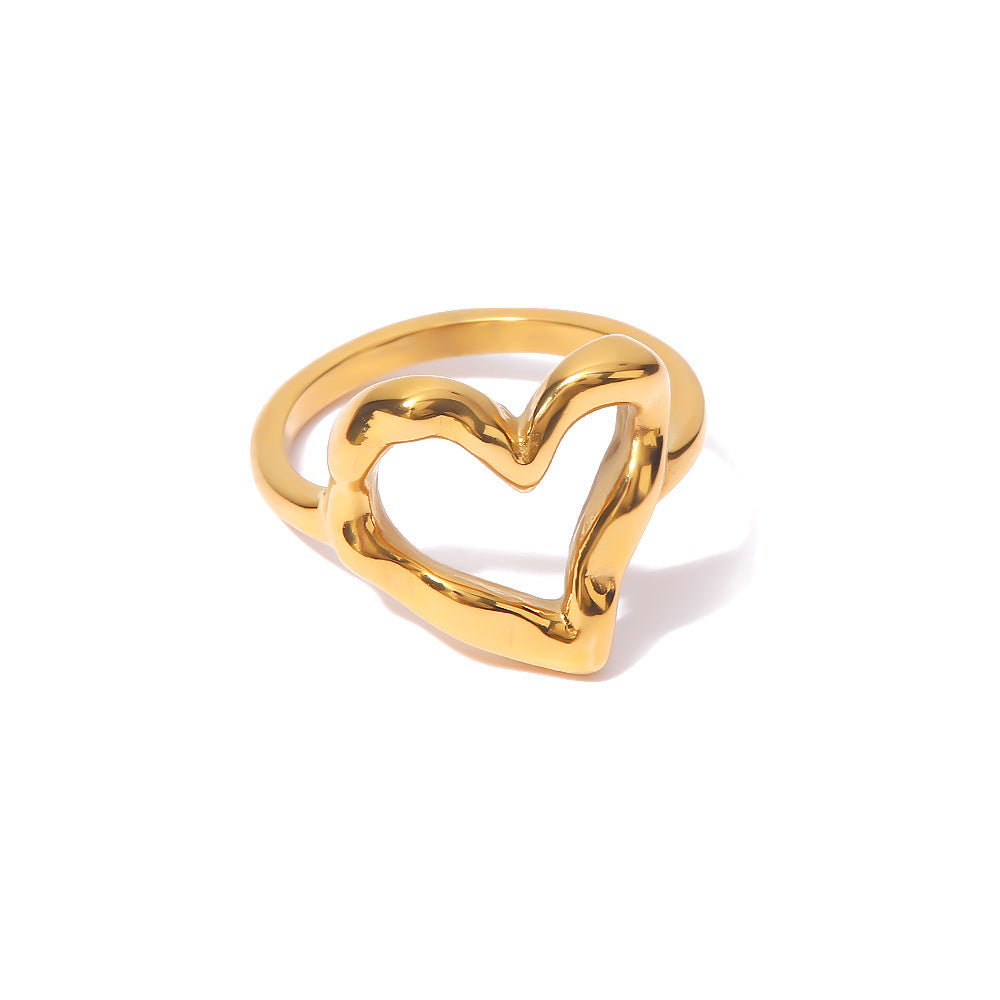 Ring: Women’s Hammered Gold Heart Titanium Steel, Minimalist Design