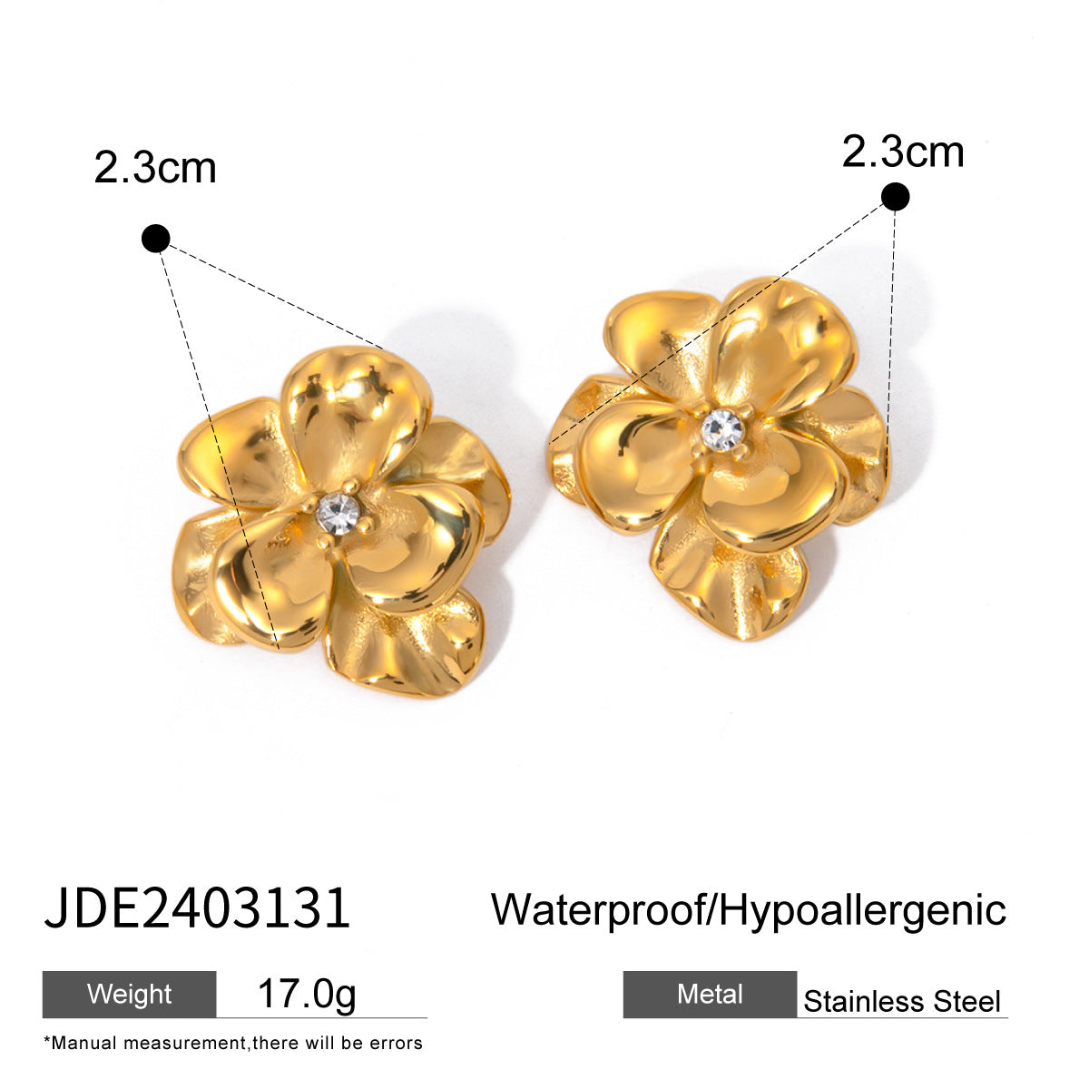 Gold Flower Stud Earrings for Women – Elegant 18k Gold Plated Titanium Earring