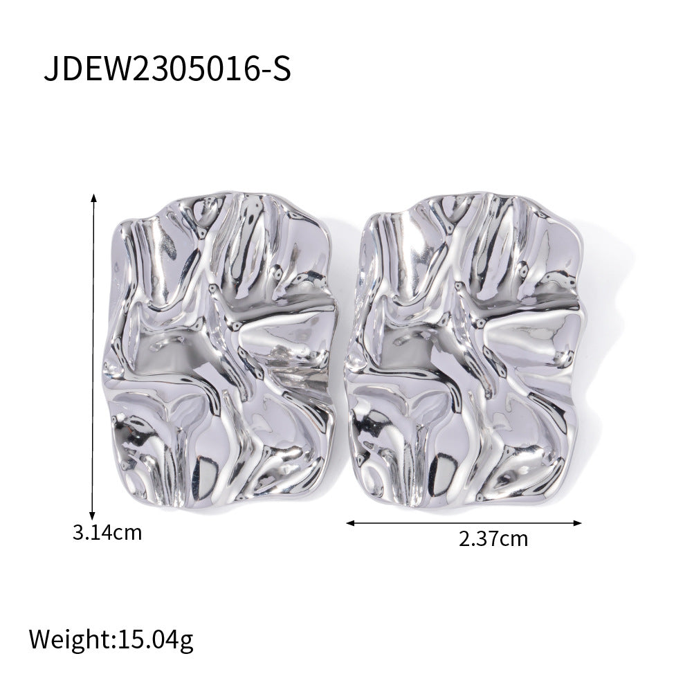 Statement Earrings Set: Gold & Silver Textured Studs, Hoop Styles