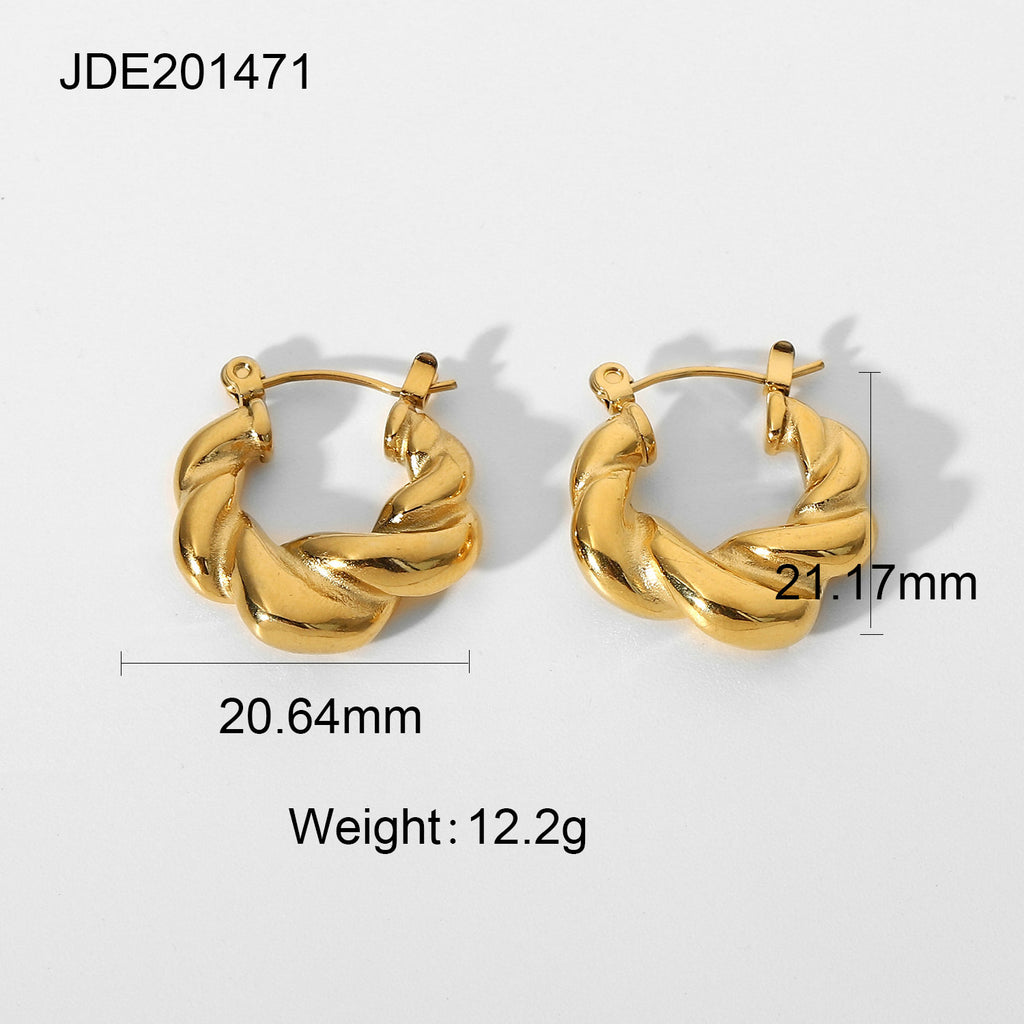 Hoop Earrings - Gold Twisted Stainless Steel Women's Fashion Jewelry